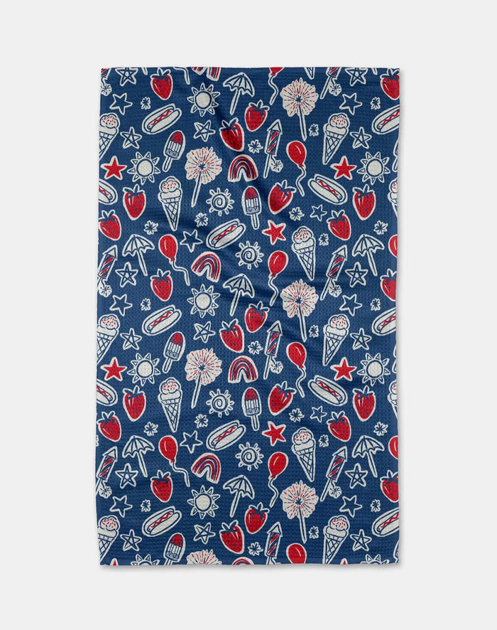 'Summer Fun in Blue' Geometry Tea Towel