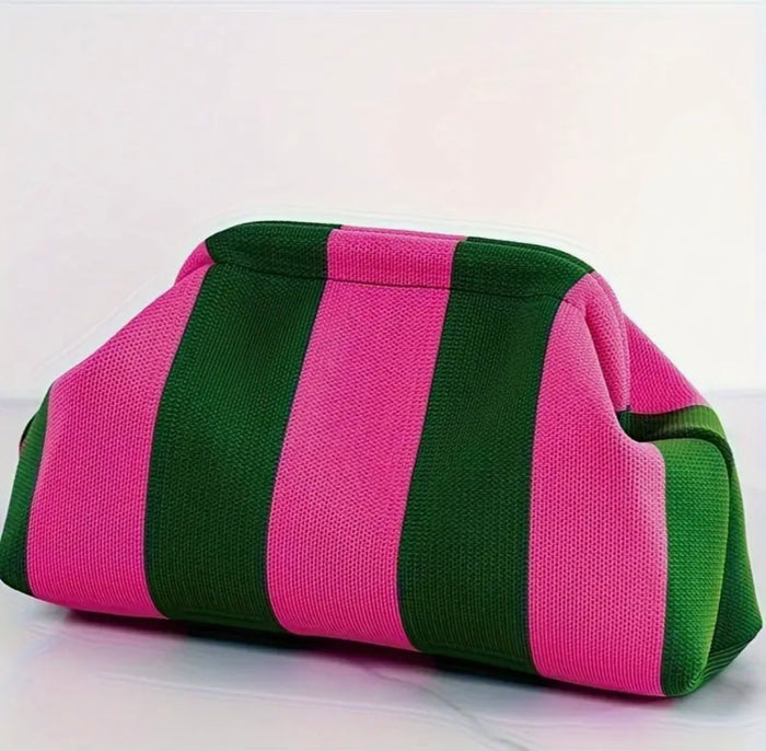 Pink & Green Stripe Clutch Bag