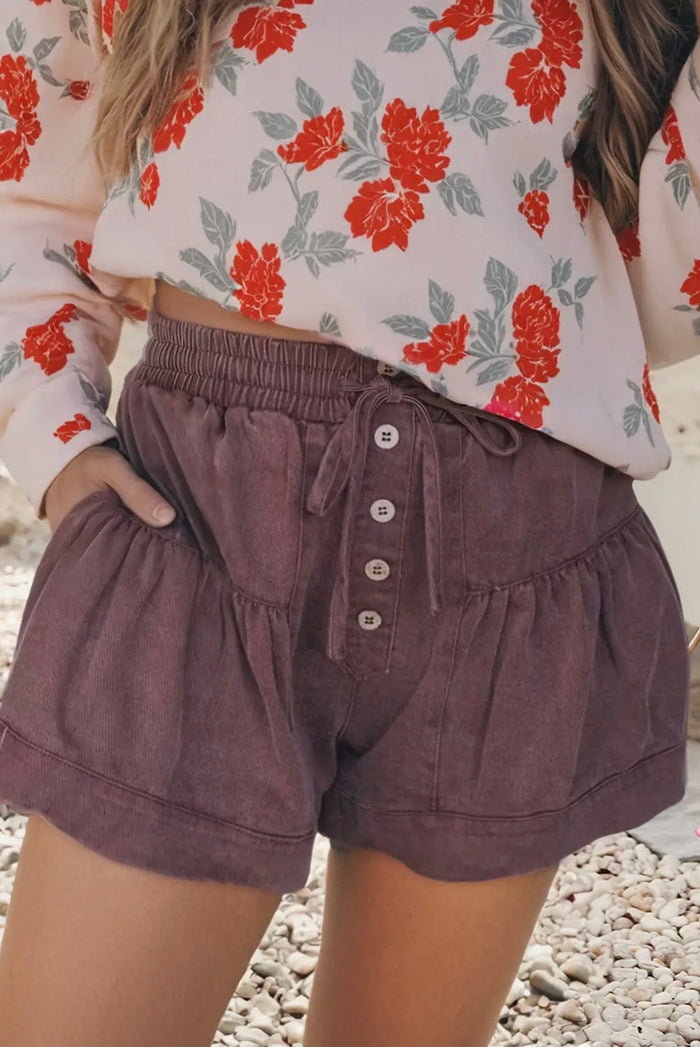 'Laine' Pleated Denim Shorts