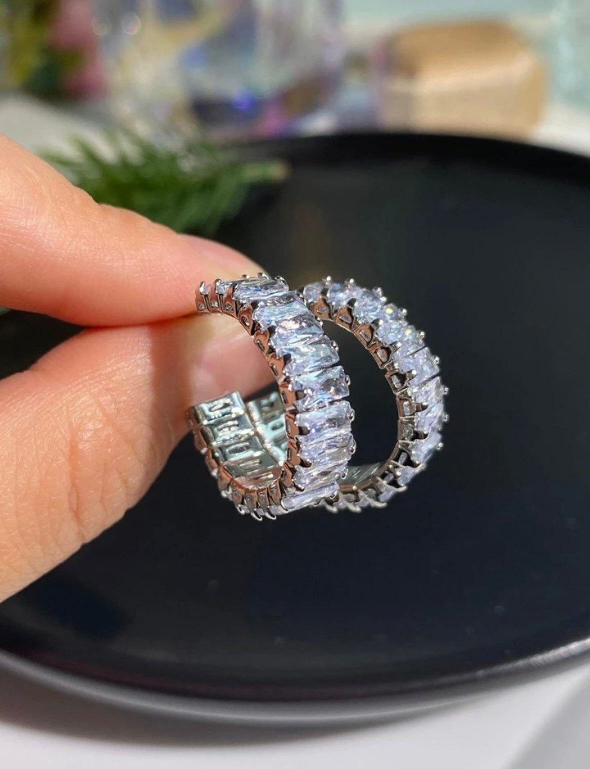 silver diamond hoops