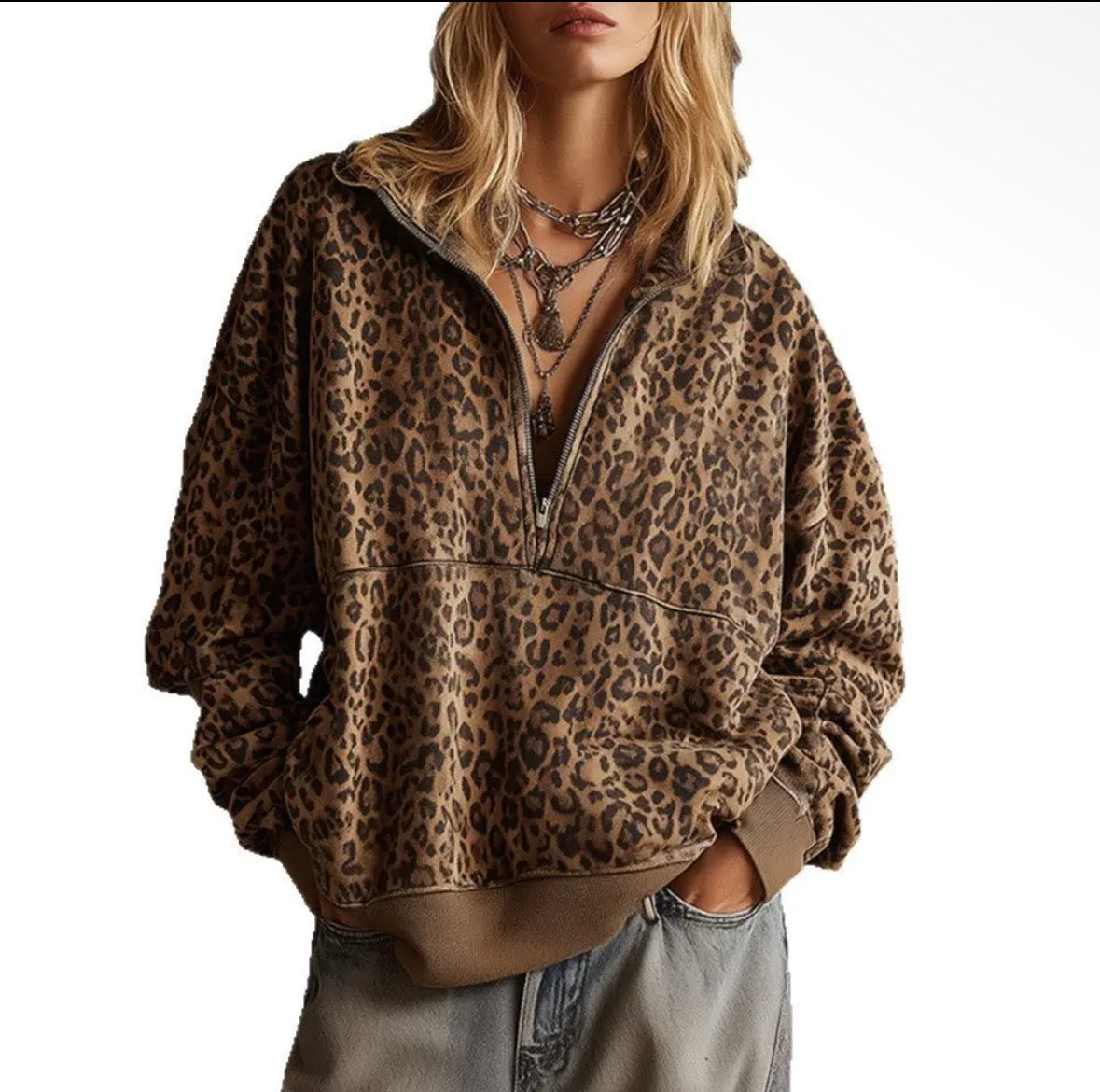 Leopard Half Zip
