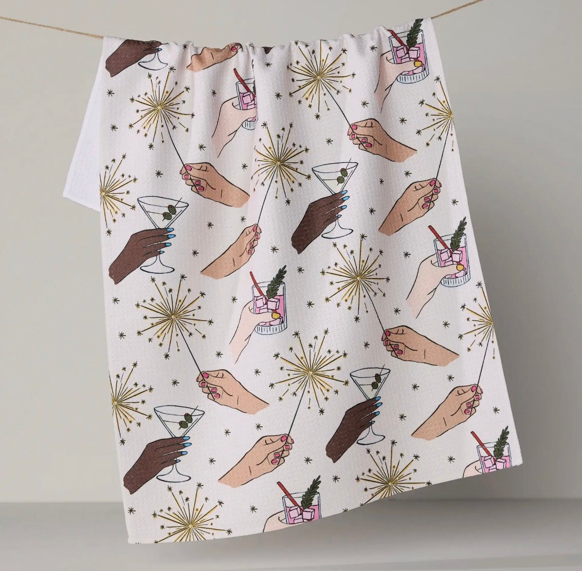 'Glitter Cheers' Geometry  Tea Towel