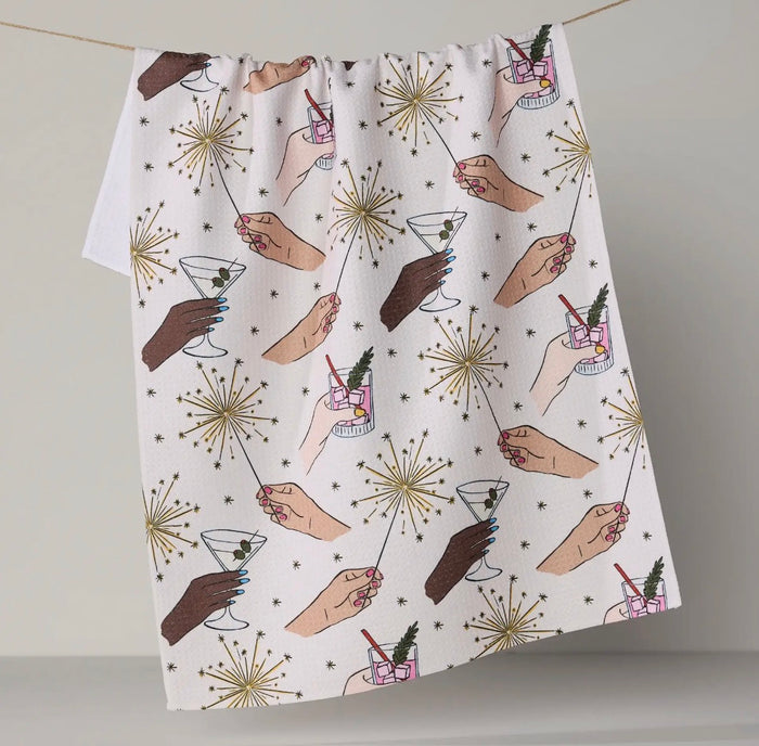 'Glitter Cheers' Geometry  Tea Towel