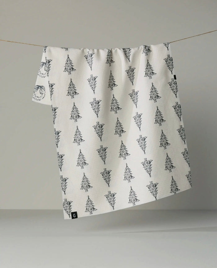 'Evergreen Sketches' Geometry Tea Towel