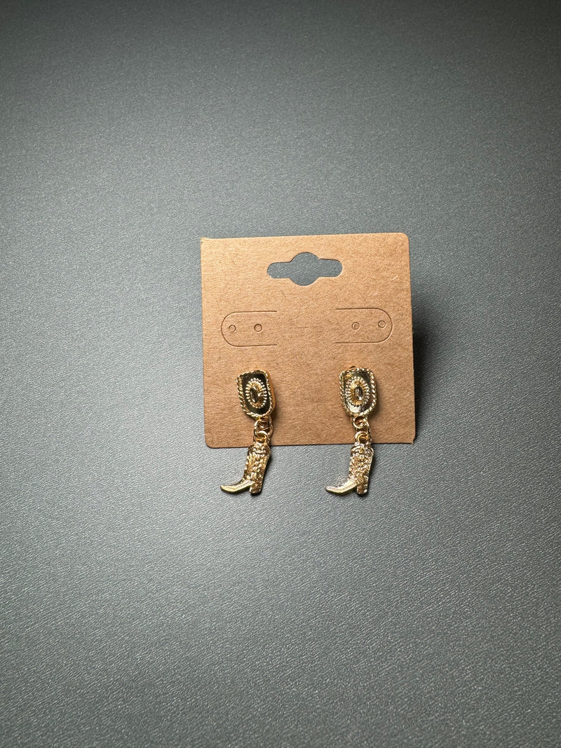 Gold cowboy boots earrings