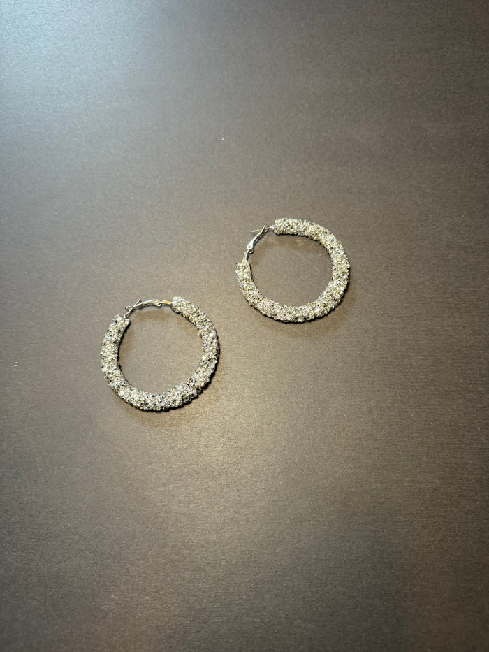 Silver Rhinestone Hoops