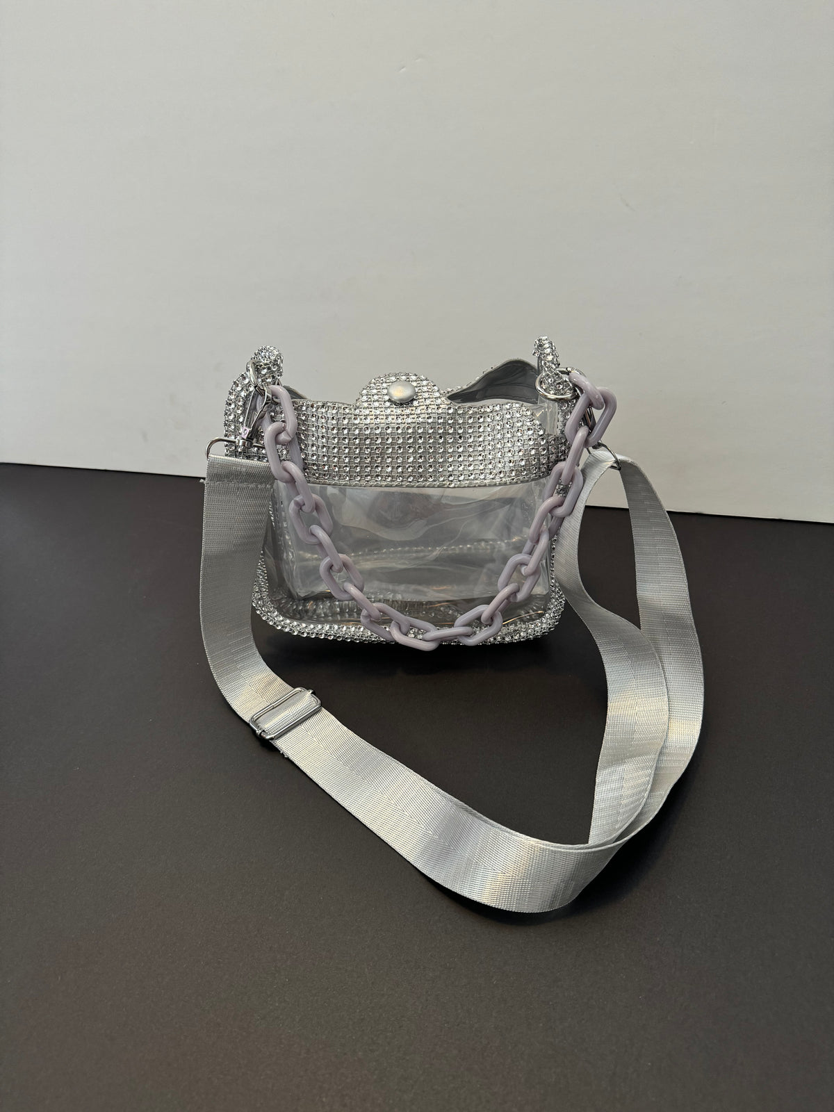 Silver Rhinestone Stadium Purse