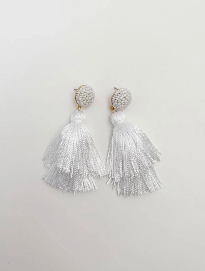 White Fringe Earrings