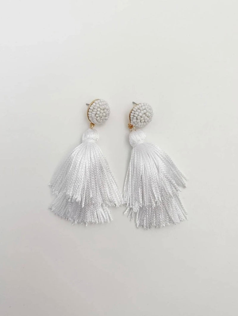 White Fringe Earrings