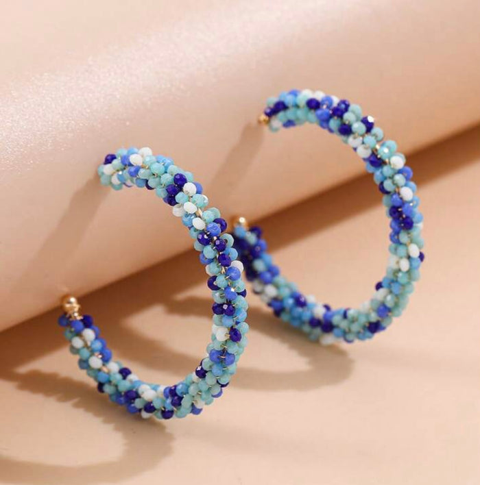 Two tone blue beaded earrings