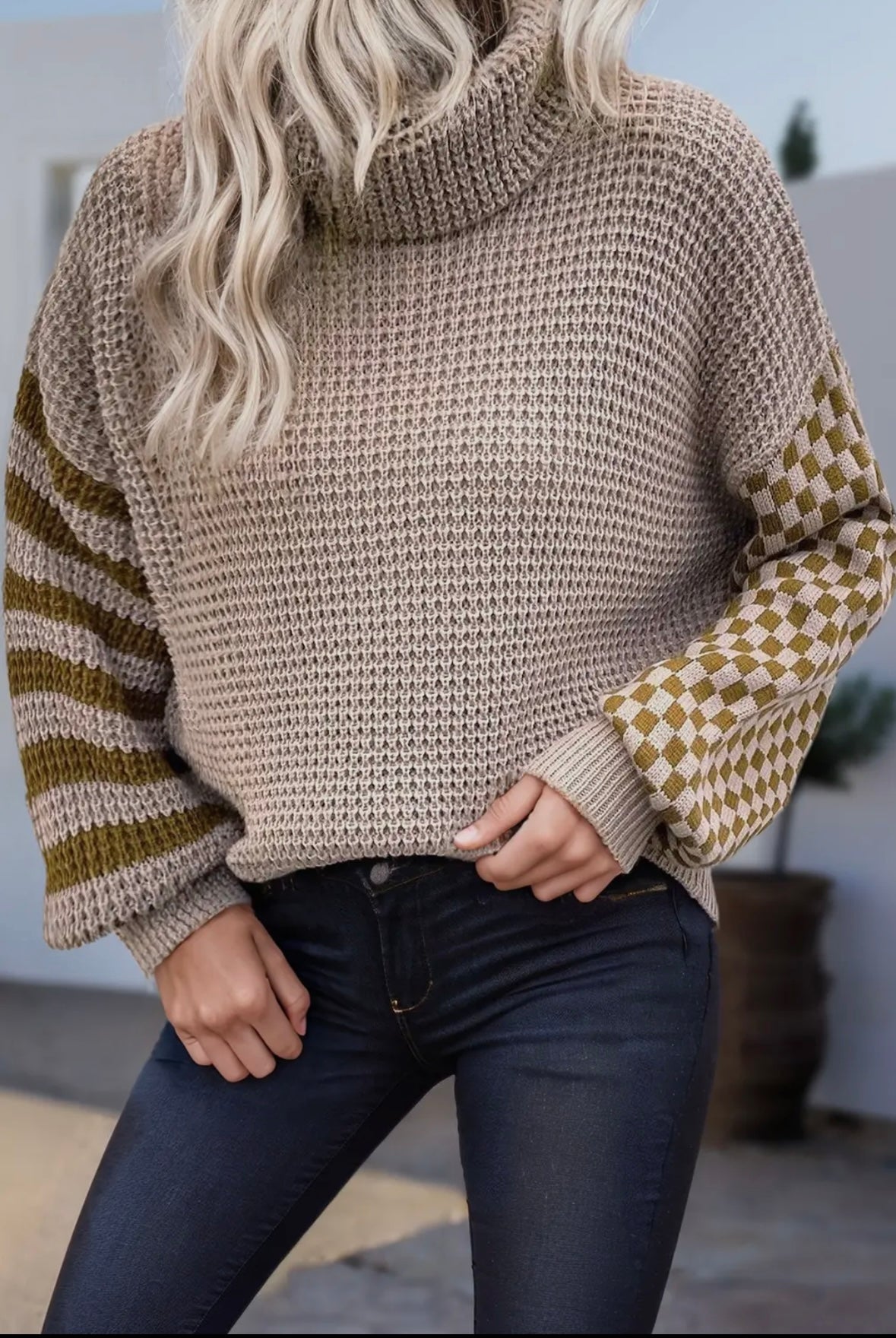 Waffle Knit Turtleneck Sweater