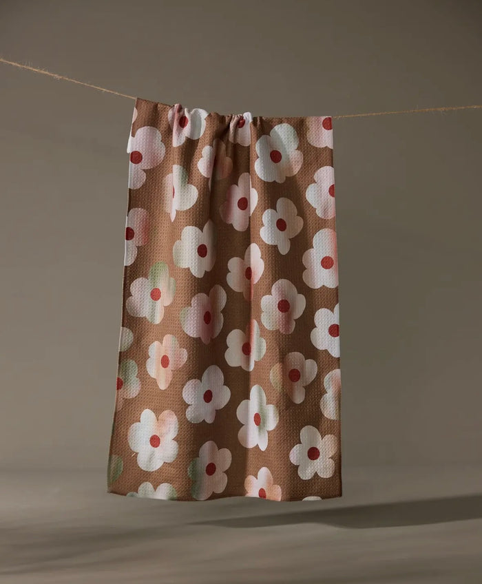 'Brushed Bouquet' Brown Geometry  Tea Towel