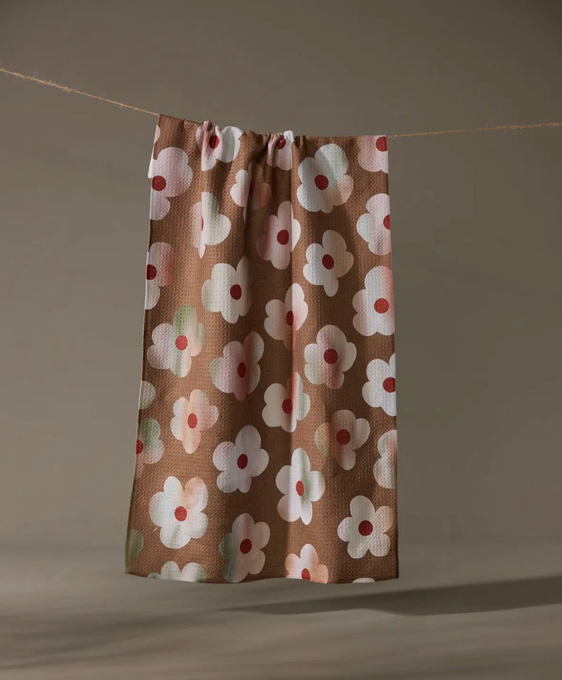 'Brushed Bouquet' Brown Geometry  Tea Towel