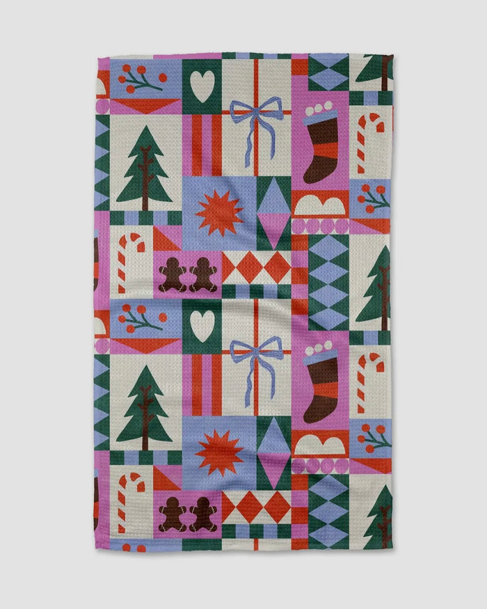 'Festive Christmas Quilt' Geometry Tea Towel