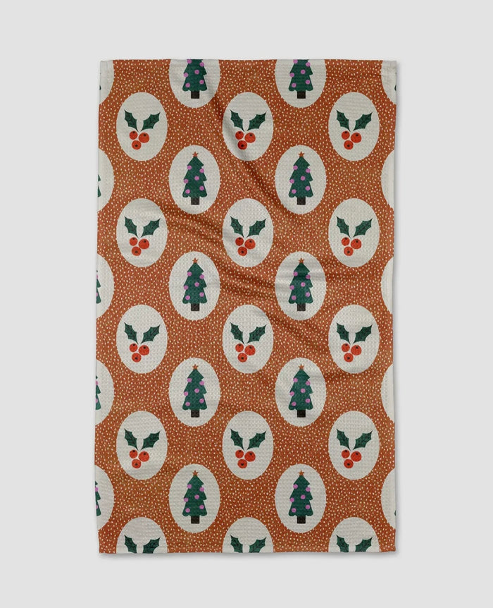 'Vintage Holly' Geometry Tea Towel
