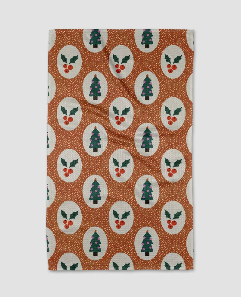 'Vintage Holly' Geometry Tea Towel