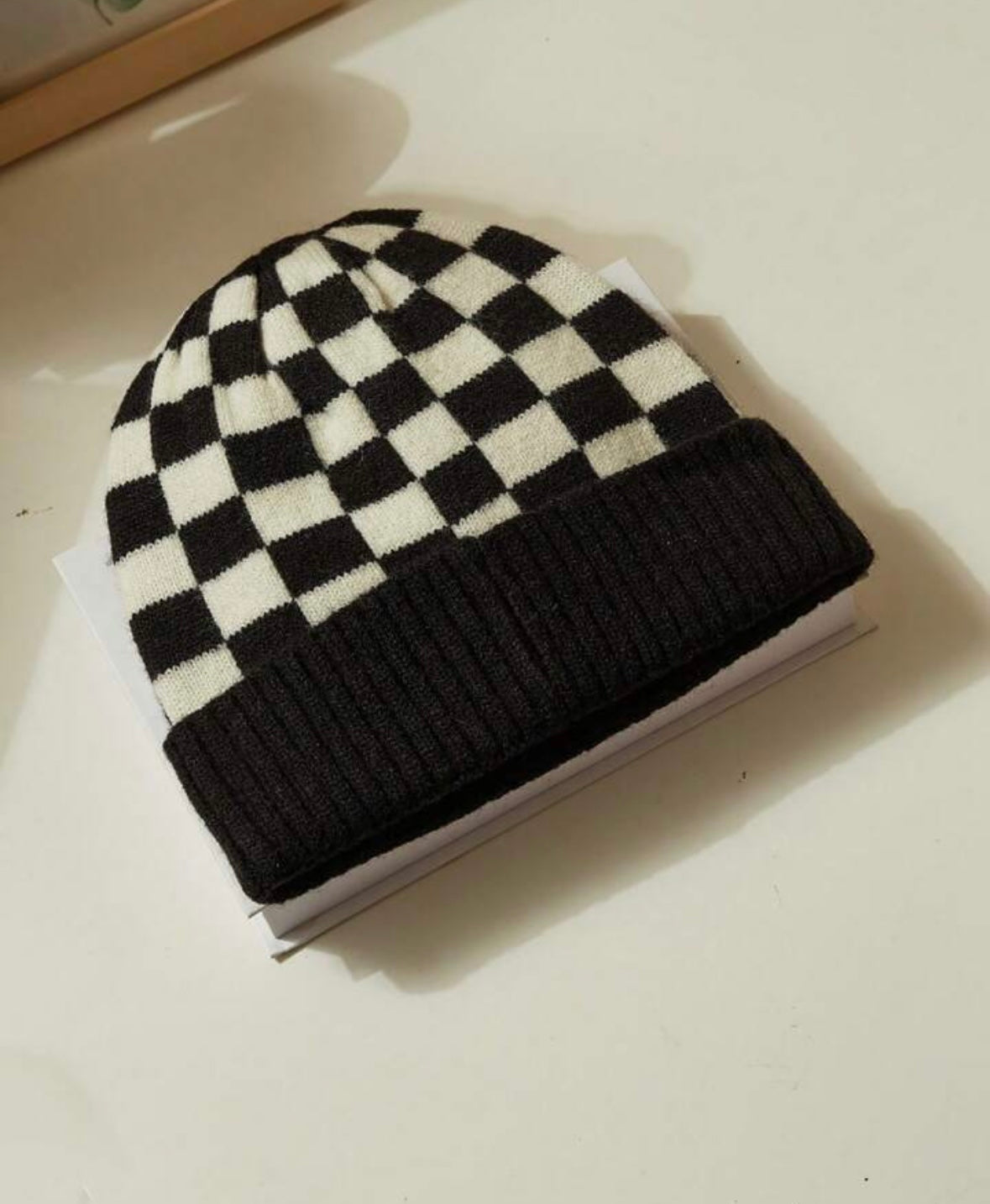 Black and White Checkered Beanie