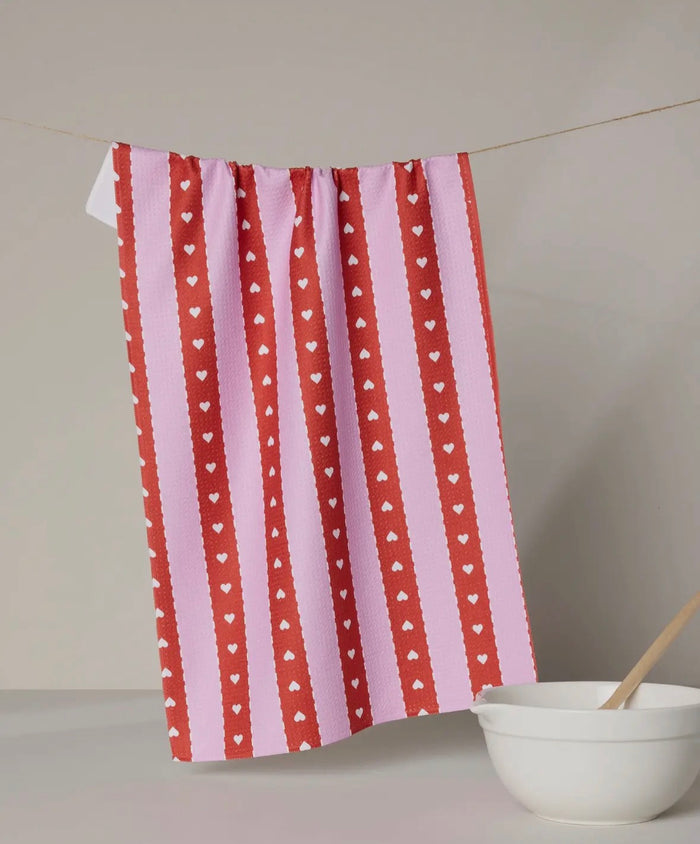 'Ribbon Hearts' Geometry Tea Towel