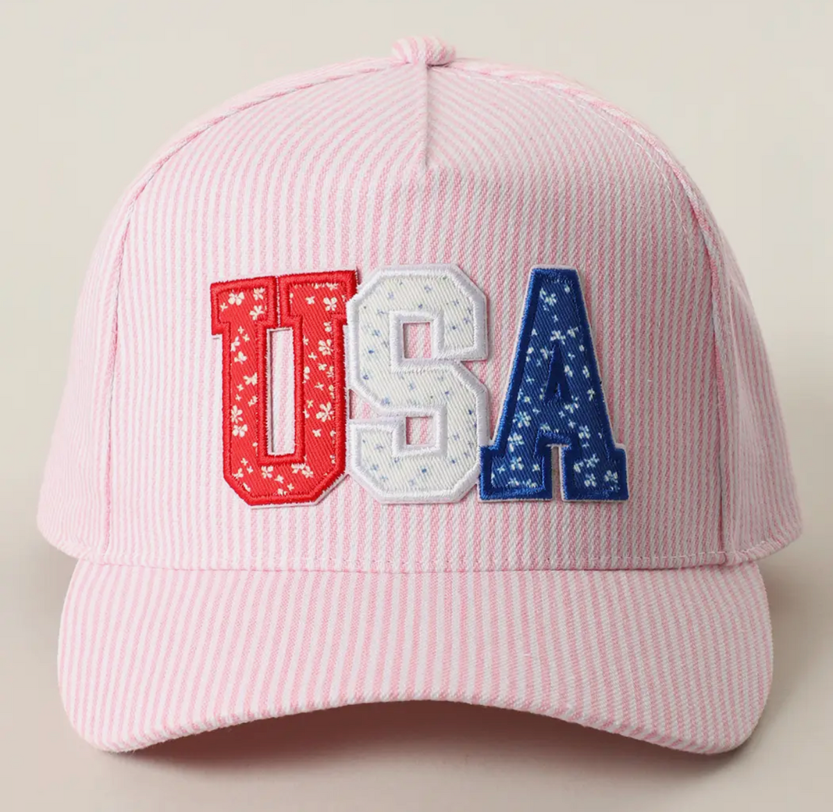 Pink Striped 'USA' Hat